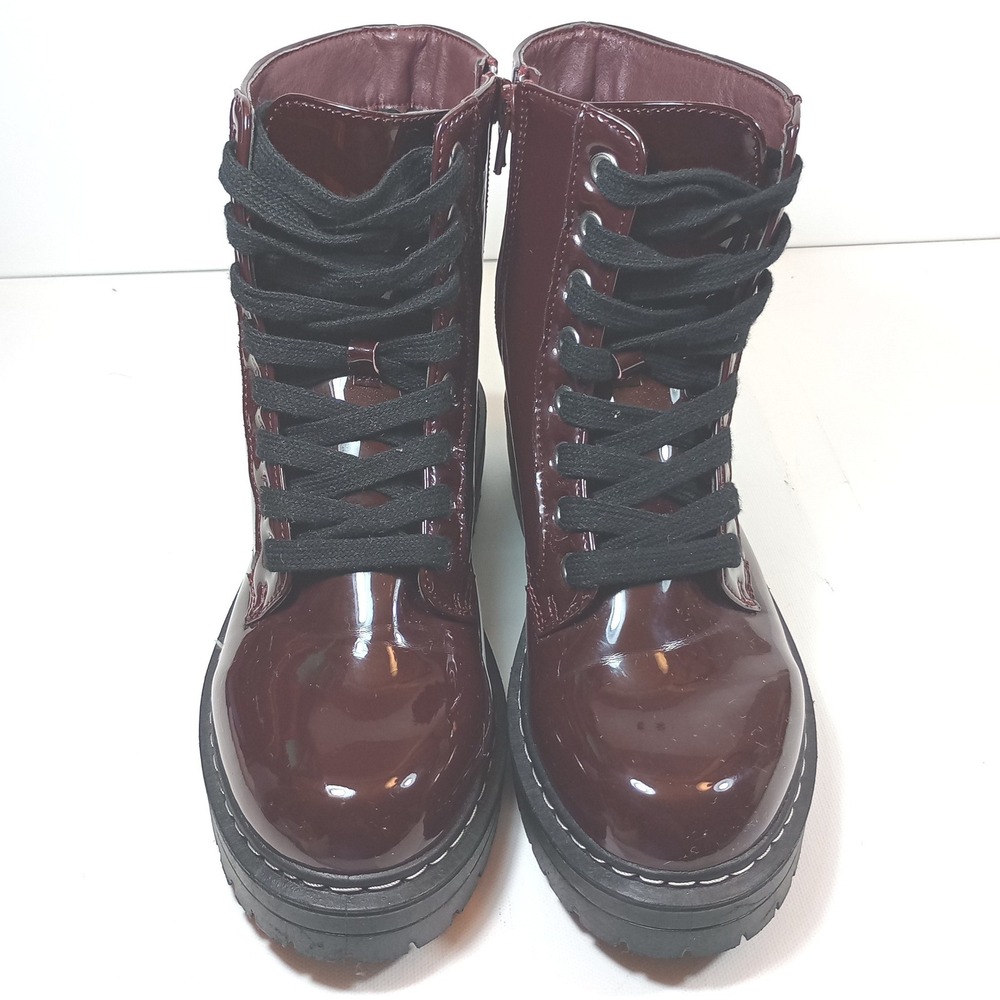 True Craft Korri Combat Boots Size 6 Burgundy Good Patent Lug Sole Zip Up Grunge